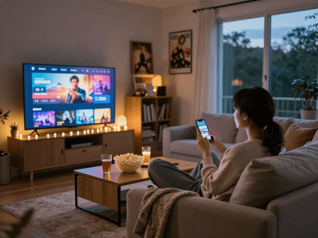 Enjoy the Moviebox app download for a cozy movie night experience with popcorn and vibrant entertainment.