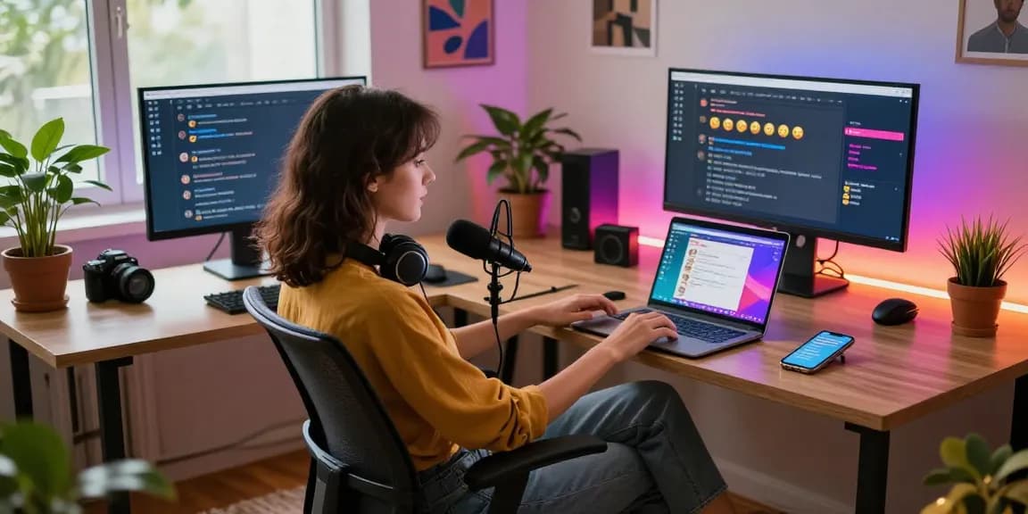 Vibrant home office scene showcasing nsfw chat interactions with lively displays and inviting atmosphere.
