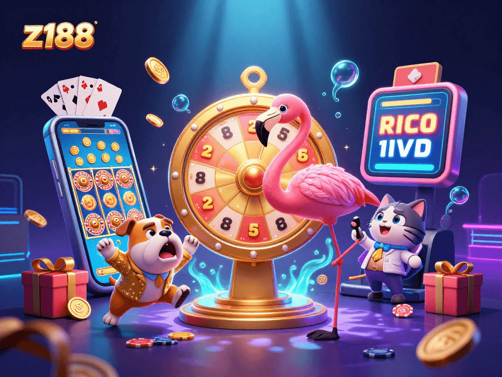 Experience big wins and fun at z188 casino, illustrated with a thrilling game show scene.