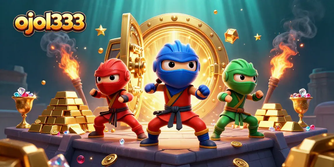 Engage in the action-filled world of ojol333 with ninja chameleons and treasure in a vibrant casino scene.