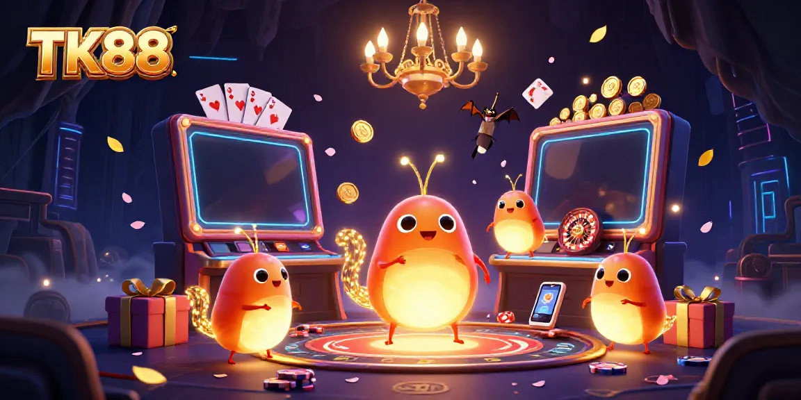 Experience an enchanting TK88 casino scene with glowworms lighting up the game table and bat dealer.