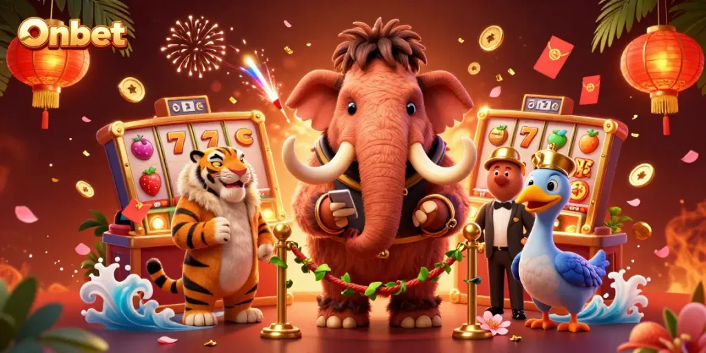 Engage in the thrilling Onbet casino experience with vibrant characters and dynamic gaming elements.