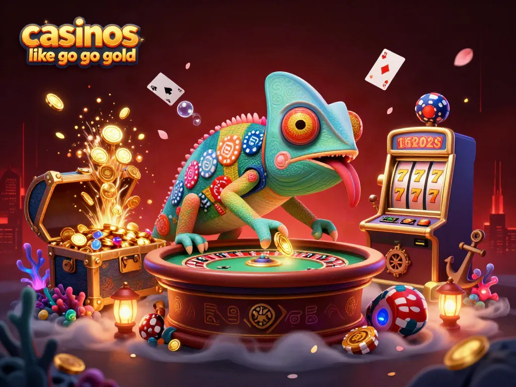 Experience the excitement at casinos like Go Go Gold with our vibrant chameleon character and slot action.
