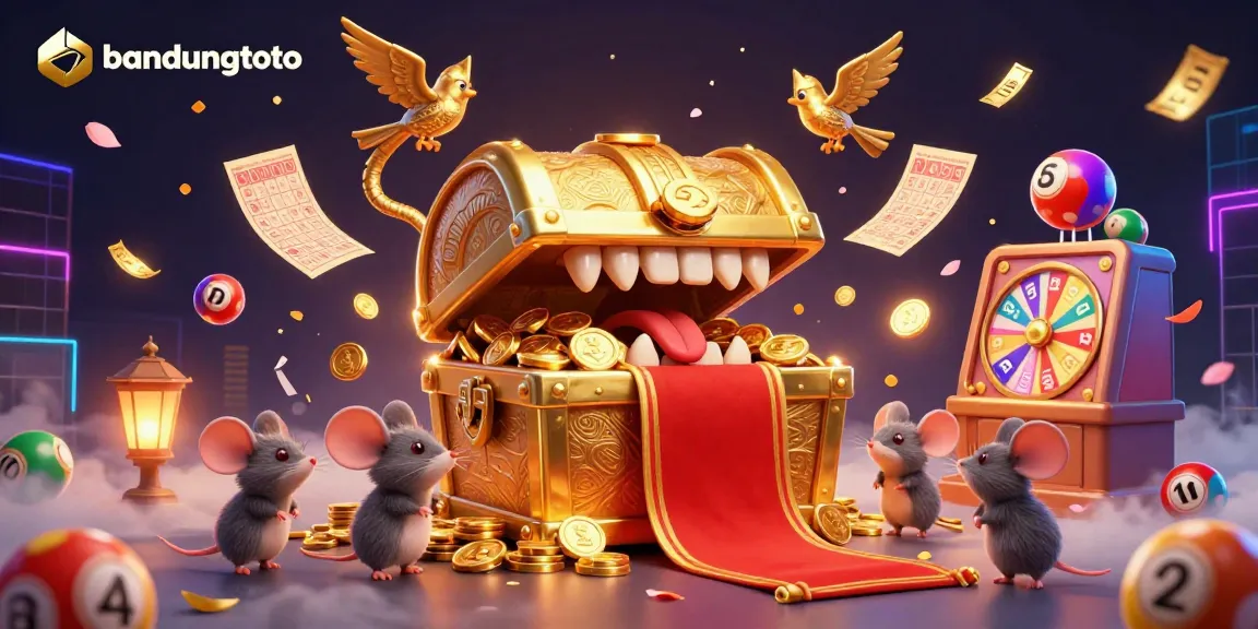 Engage with the vibrant action of bandungtoto, featuring a treasure chest and lottery elements amidst dynamic gaming visuals.