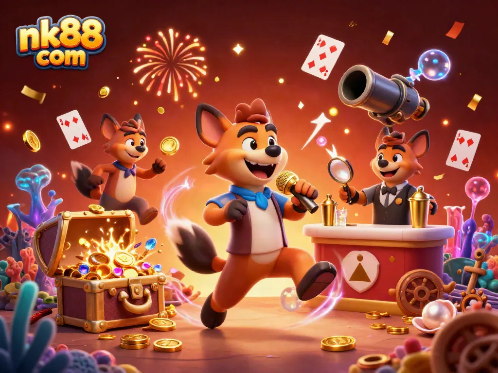 Experience thrilling games at nk88 com with vibrant hyenas running a casino club filled with lively activities.