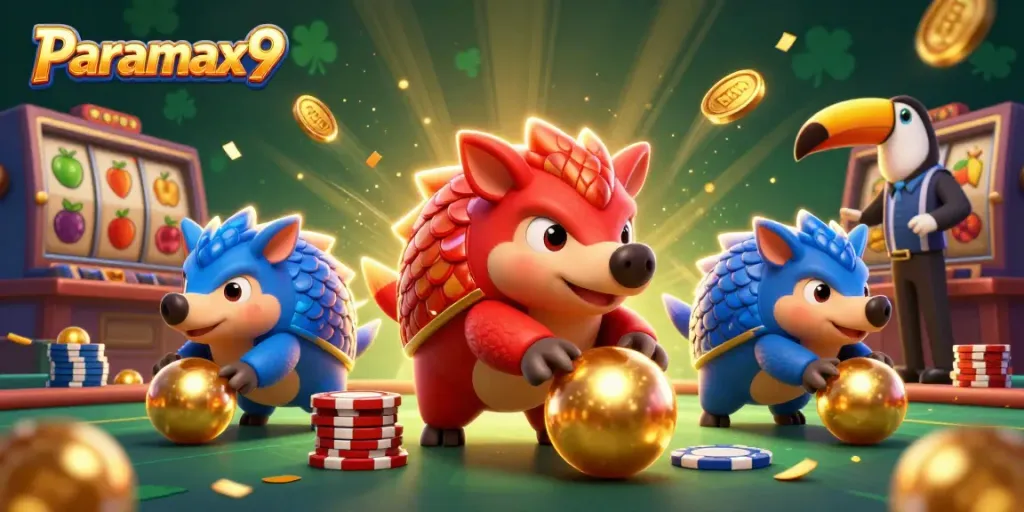 Experience the excitement of Paramax9 with a thrilling scene of rival pangolins bowling through casino action.