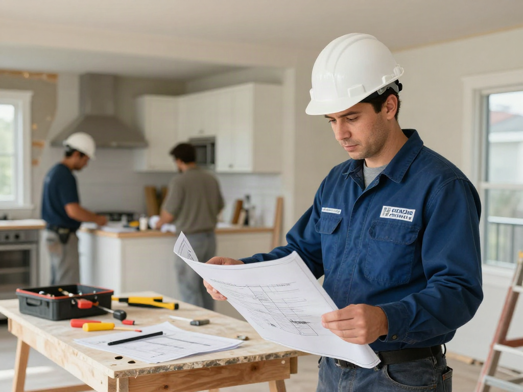 Experienced home renovation professionals working at a nearby business site in Seattle, showcasing community services.