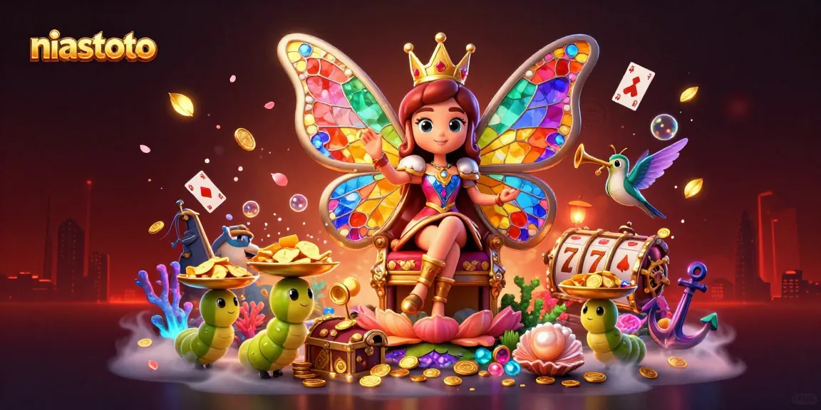 Experience exciting gameplay at niastoto with the vibrant 3D illustration of a gambling scene featuring a butterfly queen.