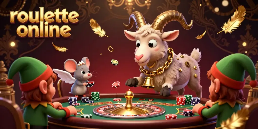 Experience roullete online in a festive 3D scene with Krampus, an angel mouse, and elf gremlins stealing chips.