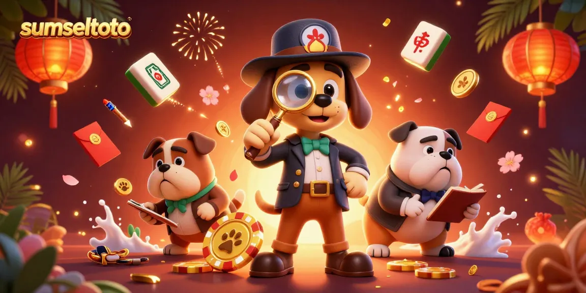 Experience thrilling games at sumseltoto with a detective and bulldog uncovering jackpot clues amidst colorful gambling elements.