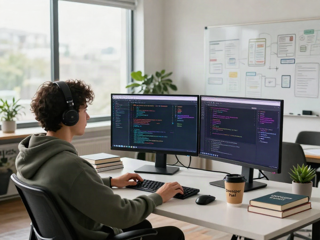 Developer engaging in coding for the pikashow apk download in a modern tech workspace.