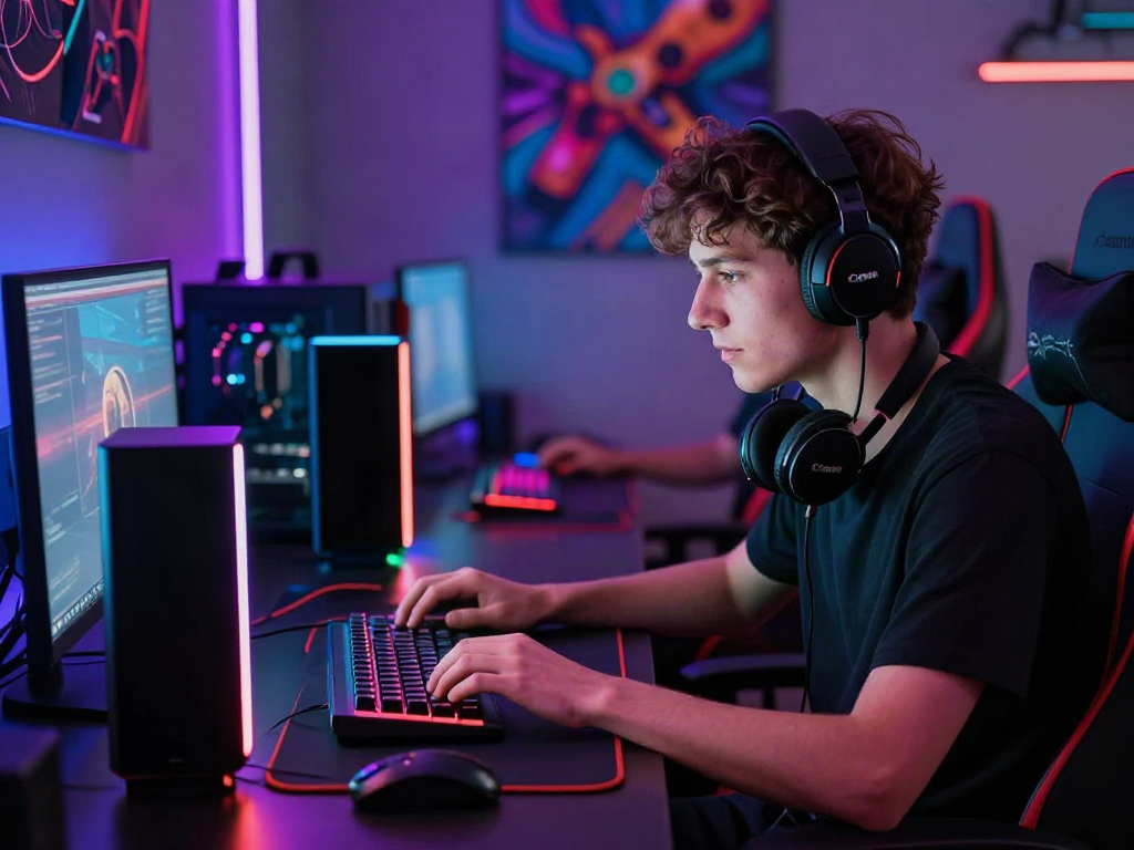 Gamer enjoying a digital-first experience on bro138 platform with immersive setup.