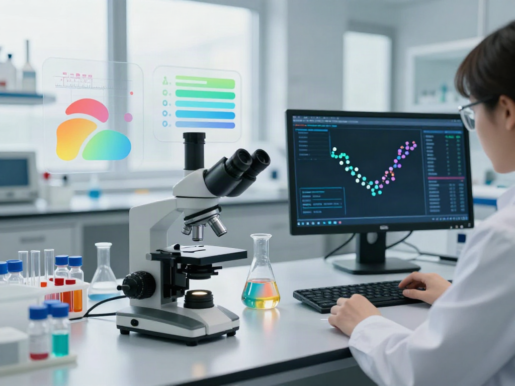 Researcher examining peptide samples in a modern lab at a peptide comparison website.