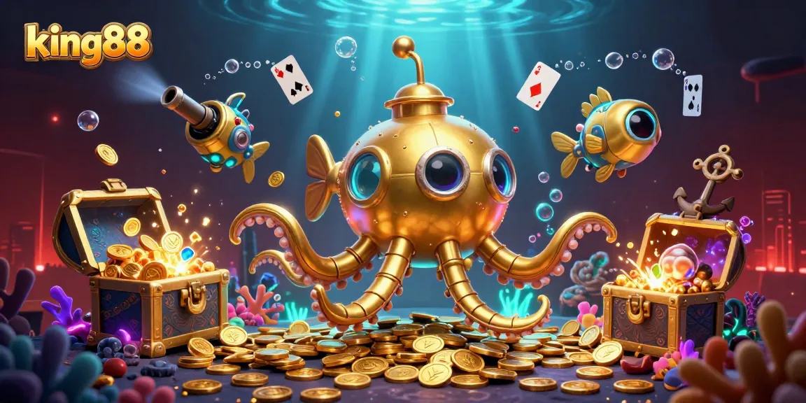 Immersive king88 casino illustration showcasing a vibrant underwater scene with shimmering gold coins.