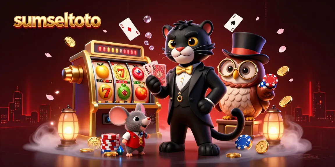 Experience the excitement of sumseltoto with a cartoon casino scene featuring a panther, owl, and mouse.