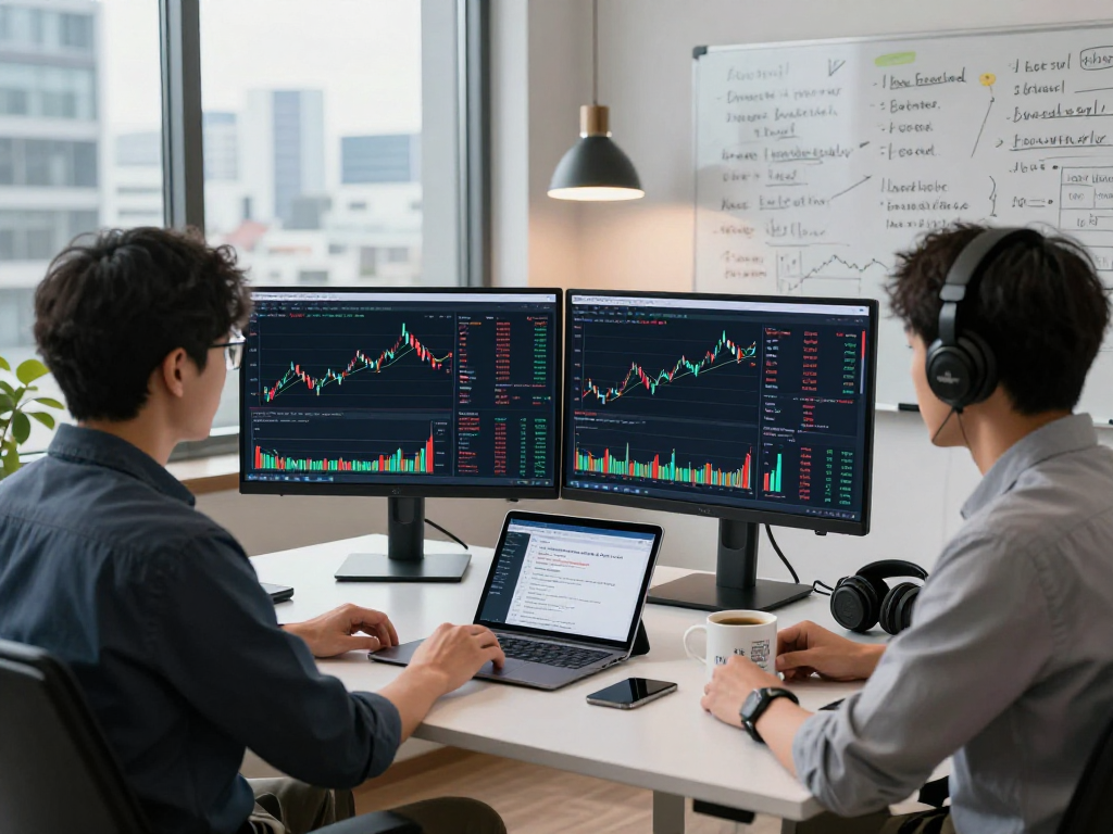 Developer utilizing Japan stock WebSocket API in a modern financial workspace with real-time stock data.