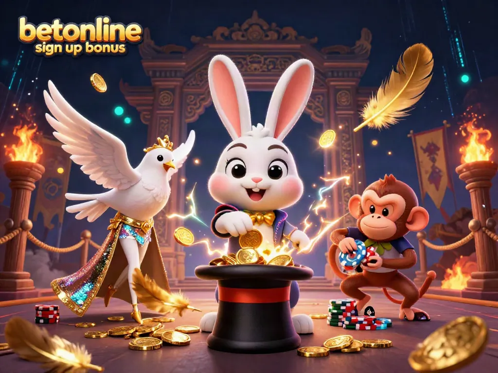 Discover exciting action with the betonline sign up bonus in this vibrant 3D casino scene.
