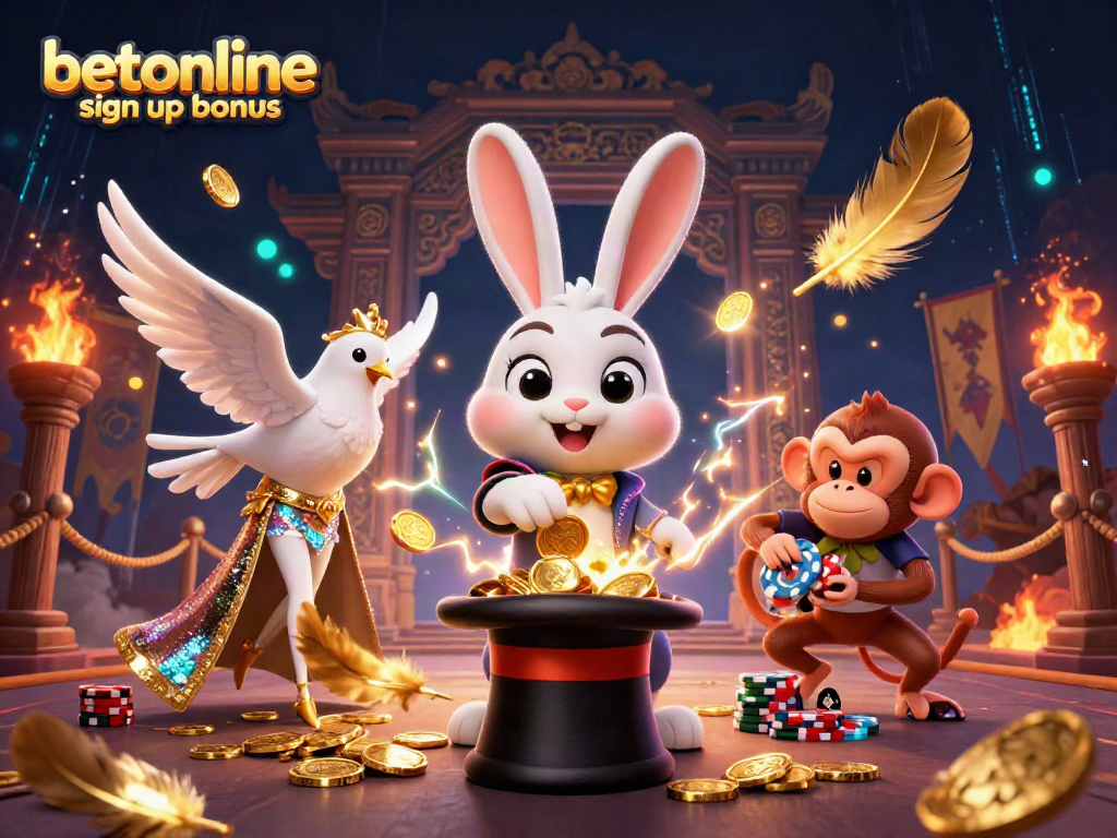 Discover exciting action with the betonline sign up bonus in this vibrant 3D casino scene.