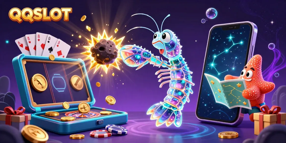 Spin and win with QQSLOT in a lively casino scene full of golden coins and colorful slot games.
