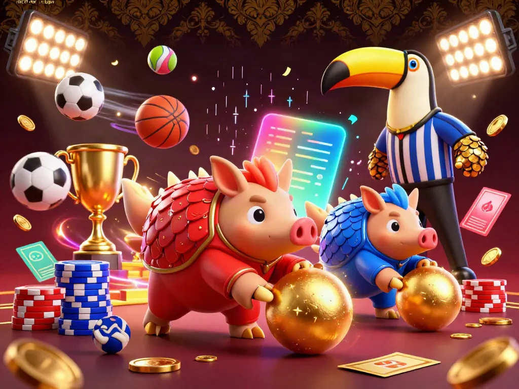 Experience captivating gameplay with qqmacan login as colorful pangolins compete with poker chips and sports elements.