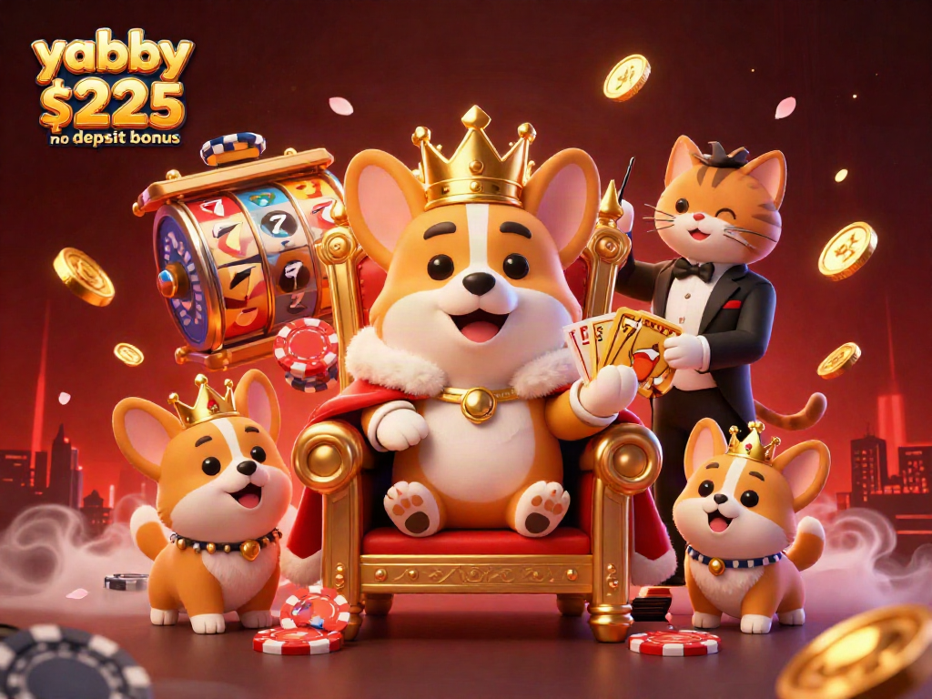 Win big at yabby casino $225 no deposit bonus with the royal corgi and vibrant gaming elements.