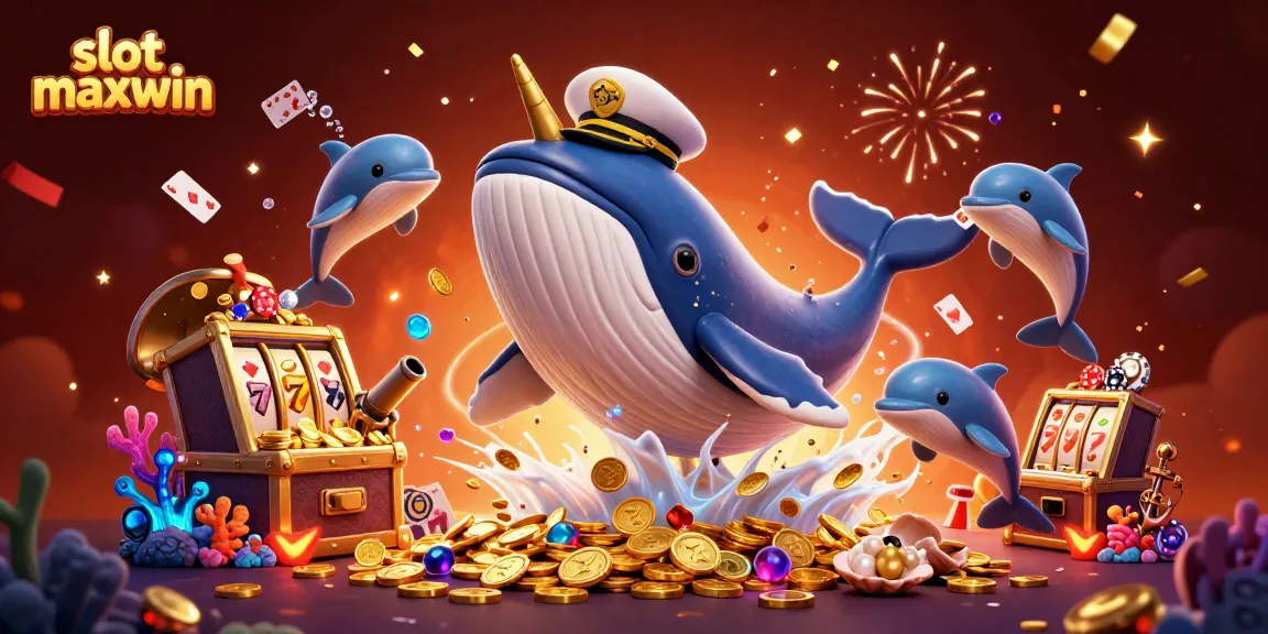 Experience slot maxwin with a whale captain, a golden narwhal, and dolphins amidst treasure