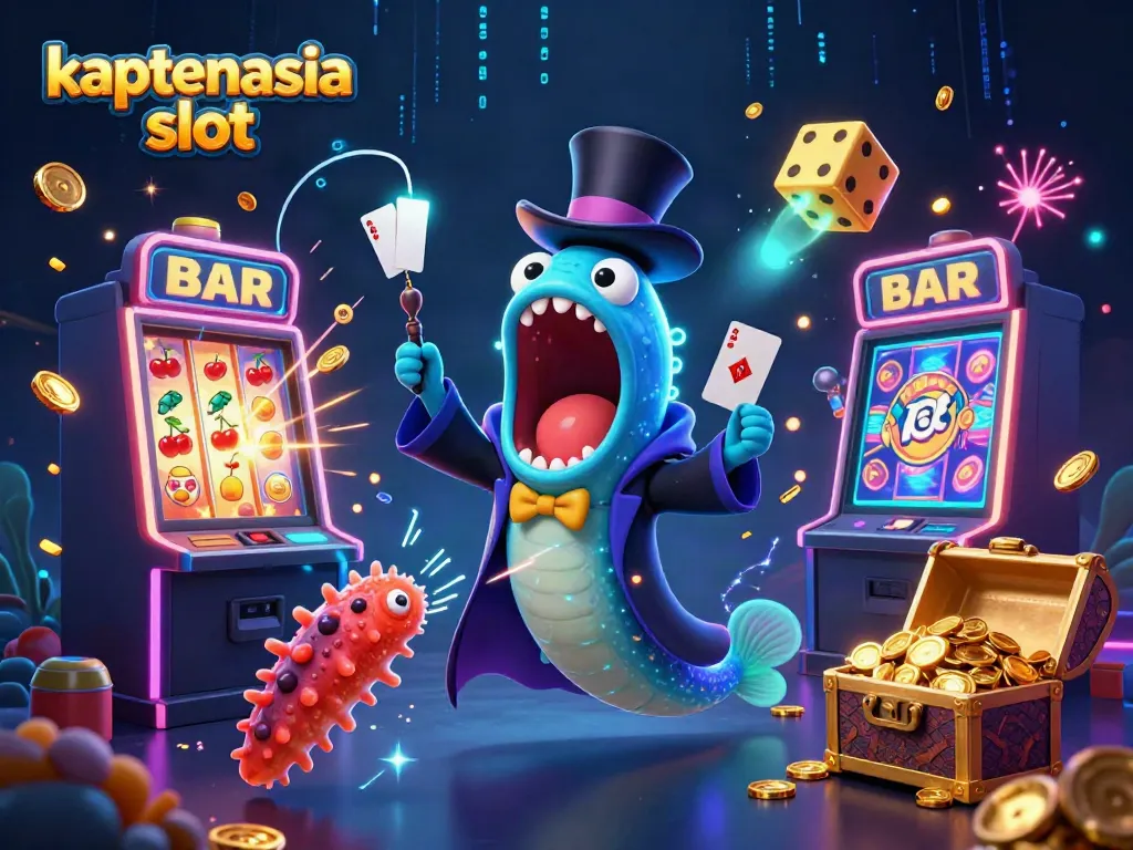 Permainan slot kaptenasia slot dengan karakter unik di latar belakang yang menarik.
