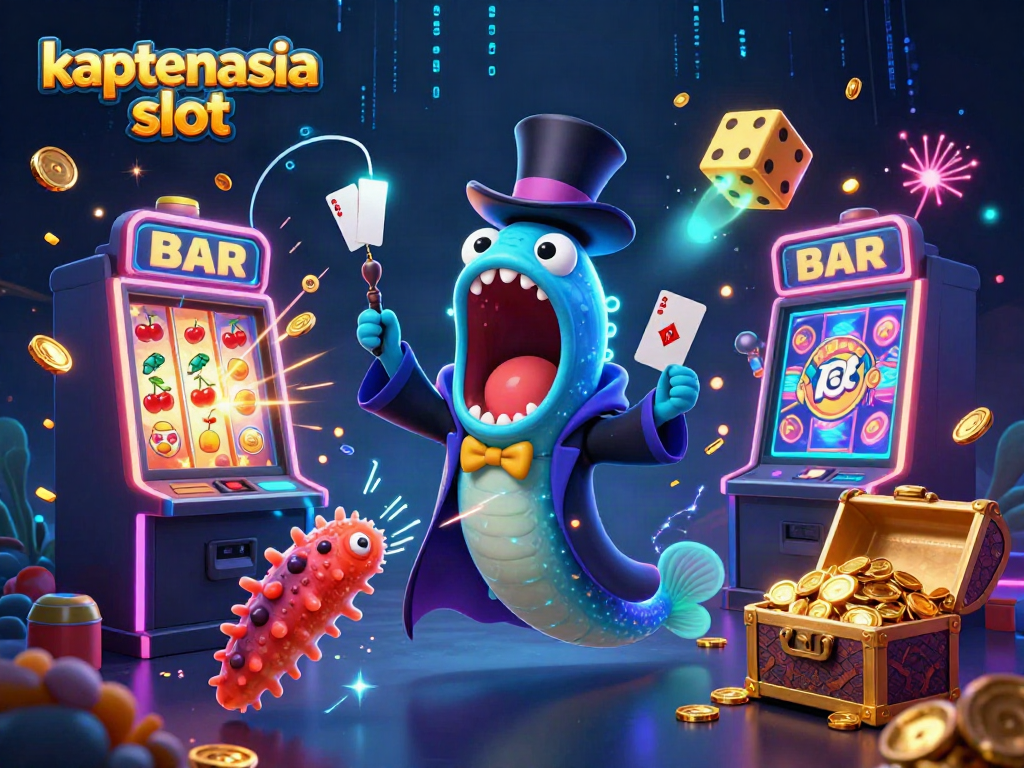 Permainan slot kaptenasia slot dengan karakter unik di latar belakang yang menarik.