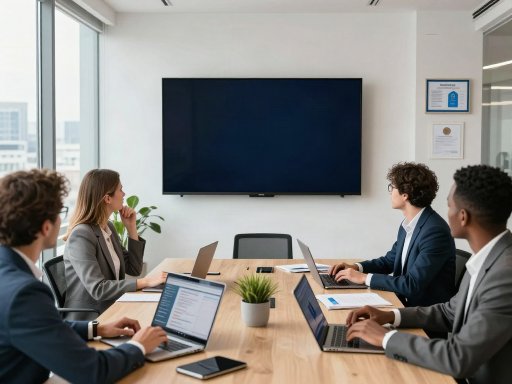 Deepfake protected Online Video Calls with professionals collaborating in a secure video conferencing room