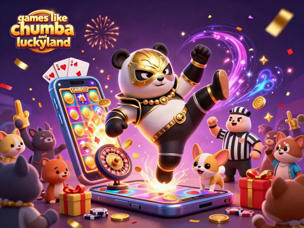 Spin big with games like chumba and luckyland, featuring slots, coins, and a vibrant casino scene.
