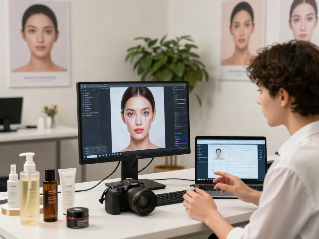 Modern beauty analysis session showcasing the test of attractiveness metrics and facial insights.