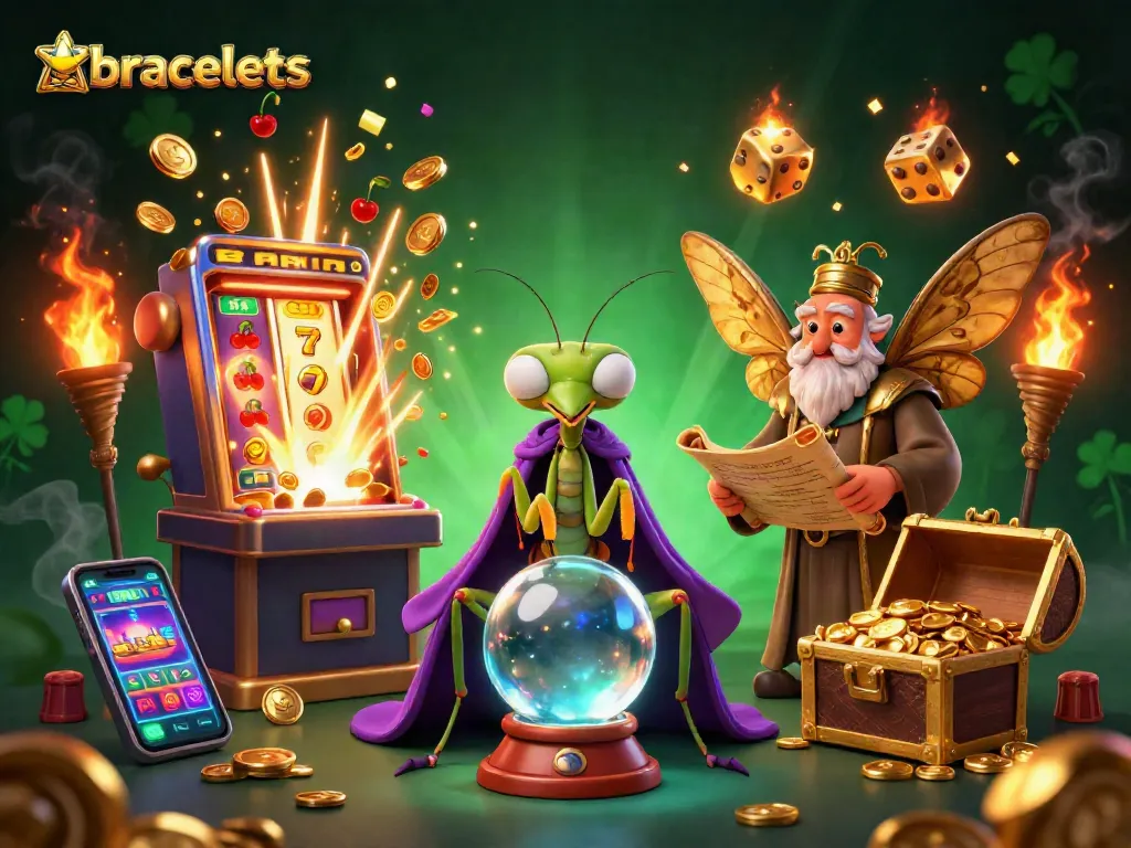 Craft stunning bracelets while winning jackpots with this dazzling casino scene featuring animated characters.
