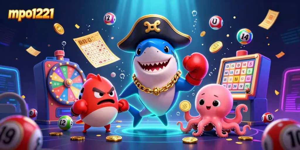Engage and win big with mpo1221's vibrant 3D casino scene featuring thrilling game elements.