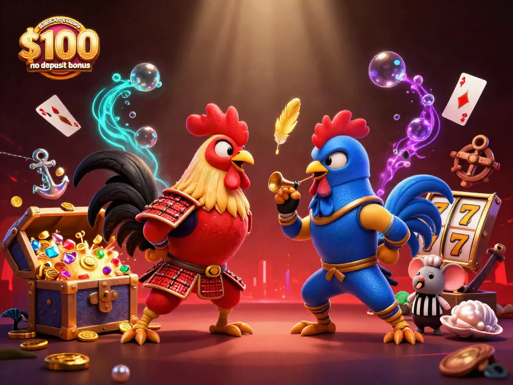 Experience the excitement of black lotus casino $100 no deposit bonus with dynamic roosters, gold coins, and thrilling game elements.