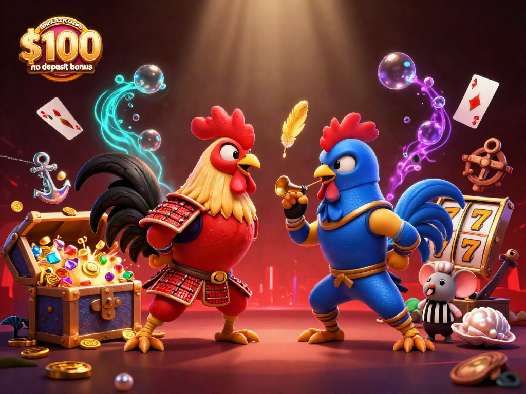 Experience the excitement of black lotus casino $100 no deposit bonus with dynamic roosters, gold coins, and thrilling game elements.