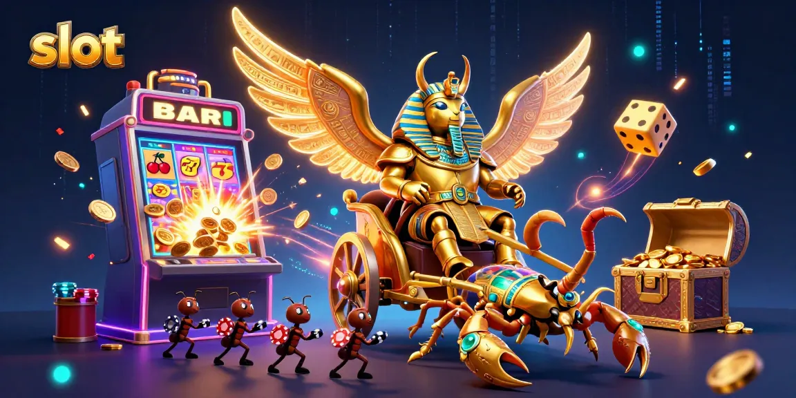 Experience thrilling slot excitement with dynamic characters and casino elements in a 3D illustration.