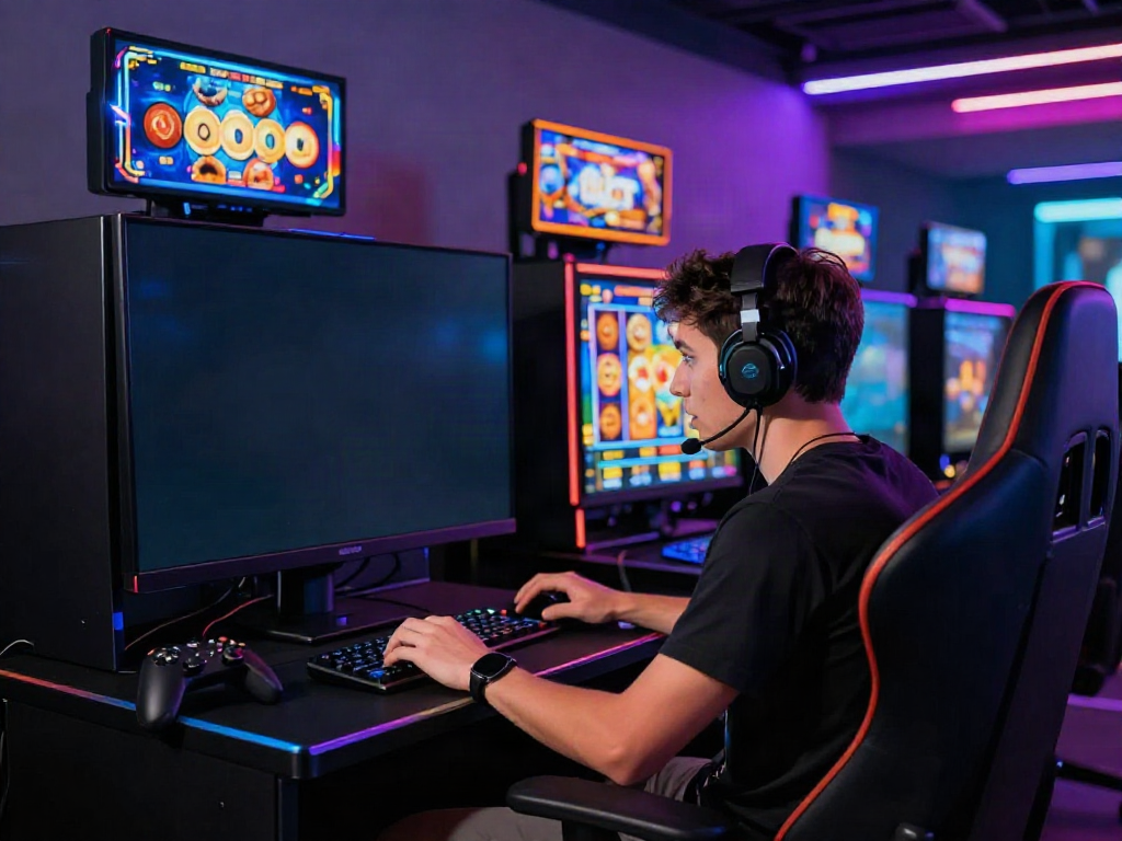 Player enjoying a PG SLOT game in an energetic gaming setup with colorful visuals.