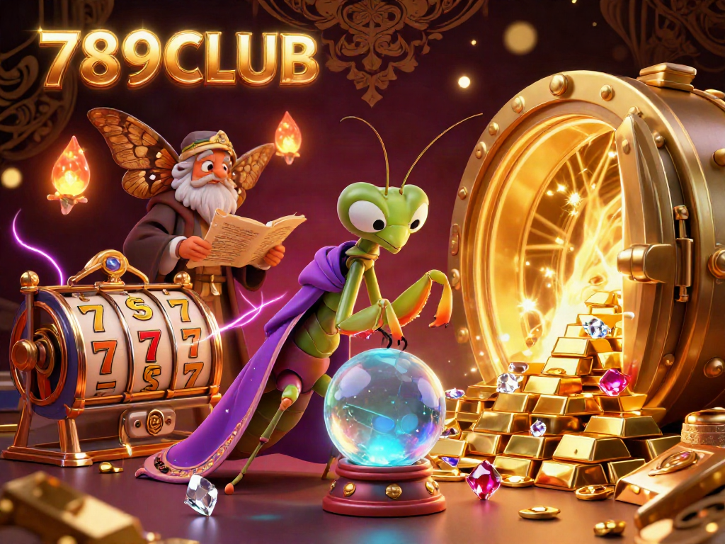 [Action] Engage with thrilling experiences at 789CLUB, featuring vibrant characters and slot elements in a mystical setting.