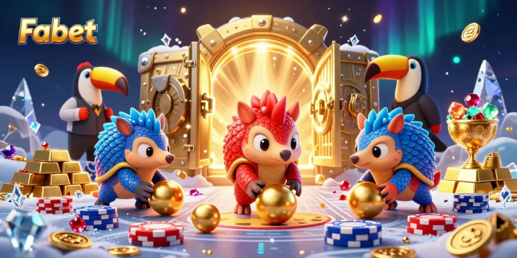 Bet on Fabet with dynamic pangolins in a vibrant casino scene filled with gold and excitement.