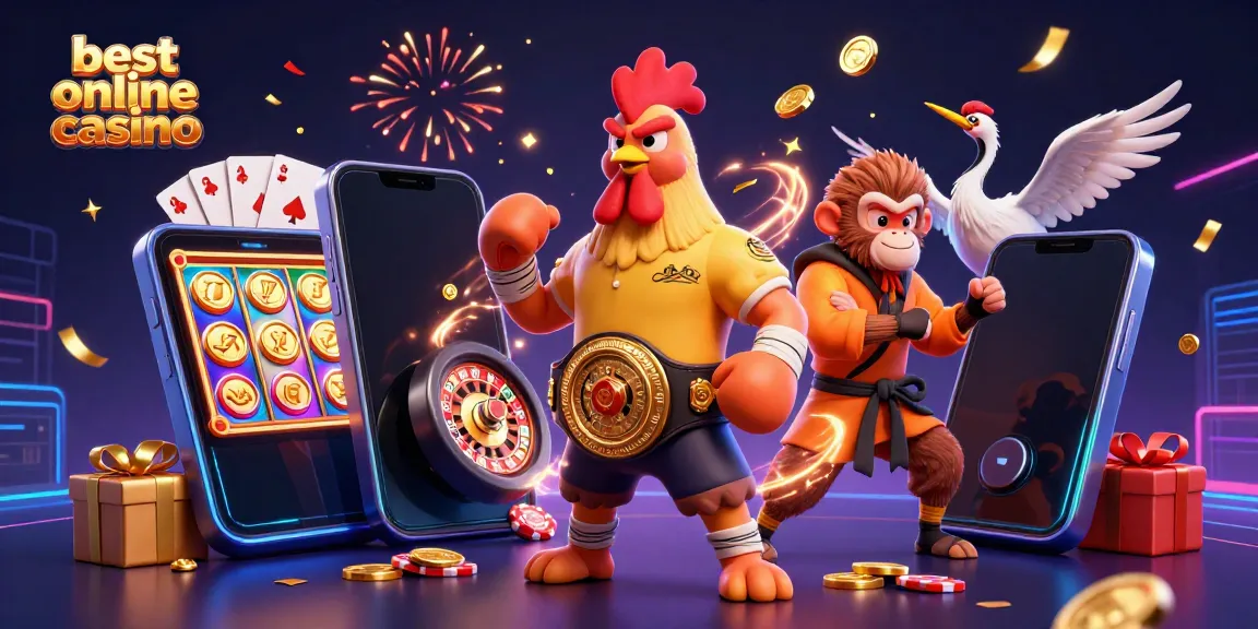 Explore the best online casino with vibrant characters celebrating gaming wins in a dynamic 3D scene.