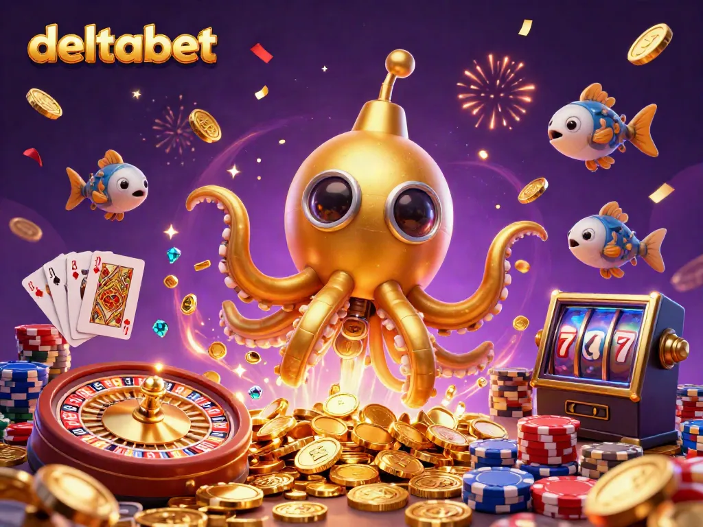Menangkan permainan di deltabet dengan ilustrasi kasino kartun 3D yang penuh warna.